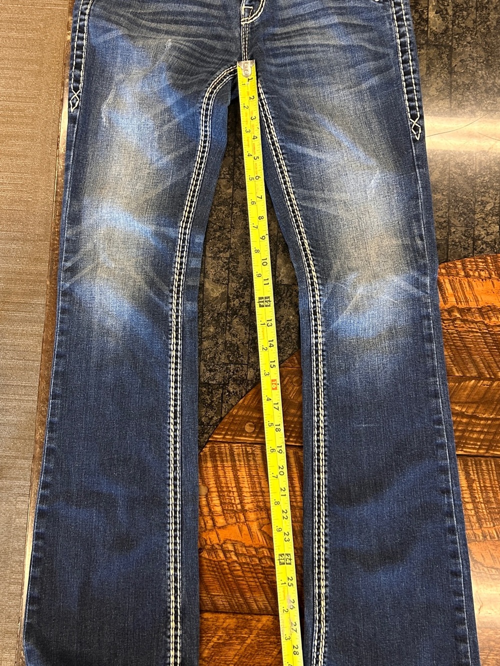 Rock Revival Ashlyn Easy Boot Jeans - Blue with Gold Embroidery - Picture 4 of 7